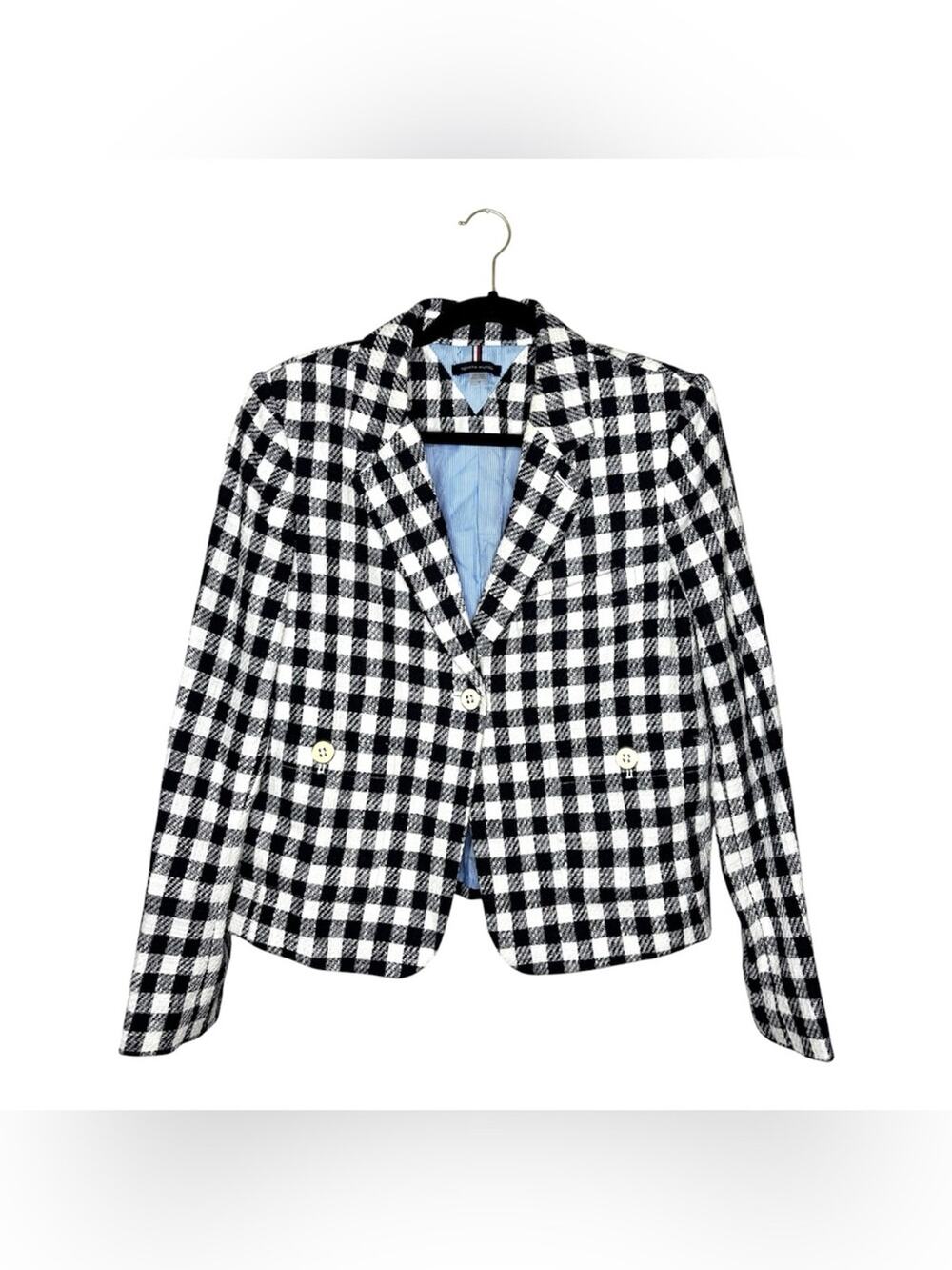 Tommy Hilfiger Black & White Gingham Tweed single button Blazer women’s size 14